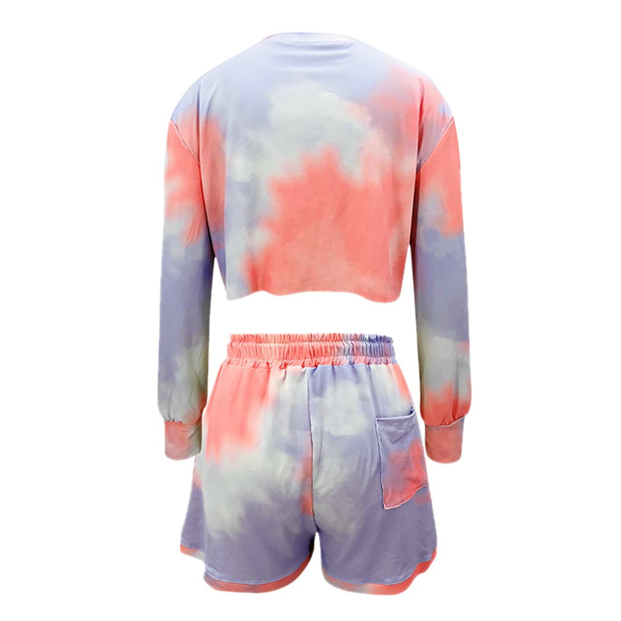 CRYYU Women 2 Pieces Outfits Self Tie Tie Dyed Crop Tops and Shorts Set CRYYU Women 2 Pieces Outfits Self Tie Tie Dyed Crop Tops and Shorts Set